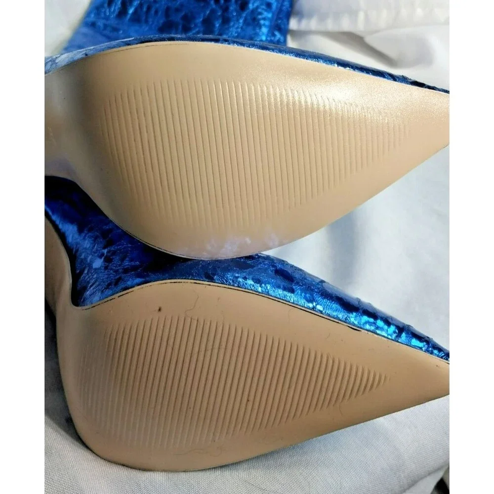 Metallic Blue Mirror Boots Over-the-knee High Heel Boots with Back Zipper 38 7.5